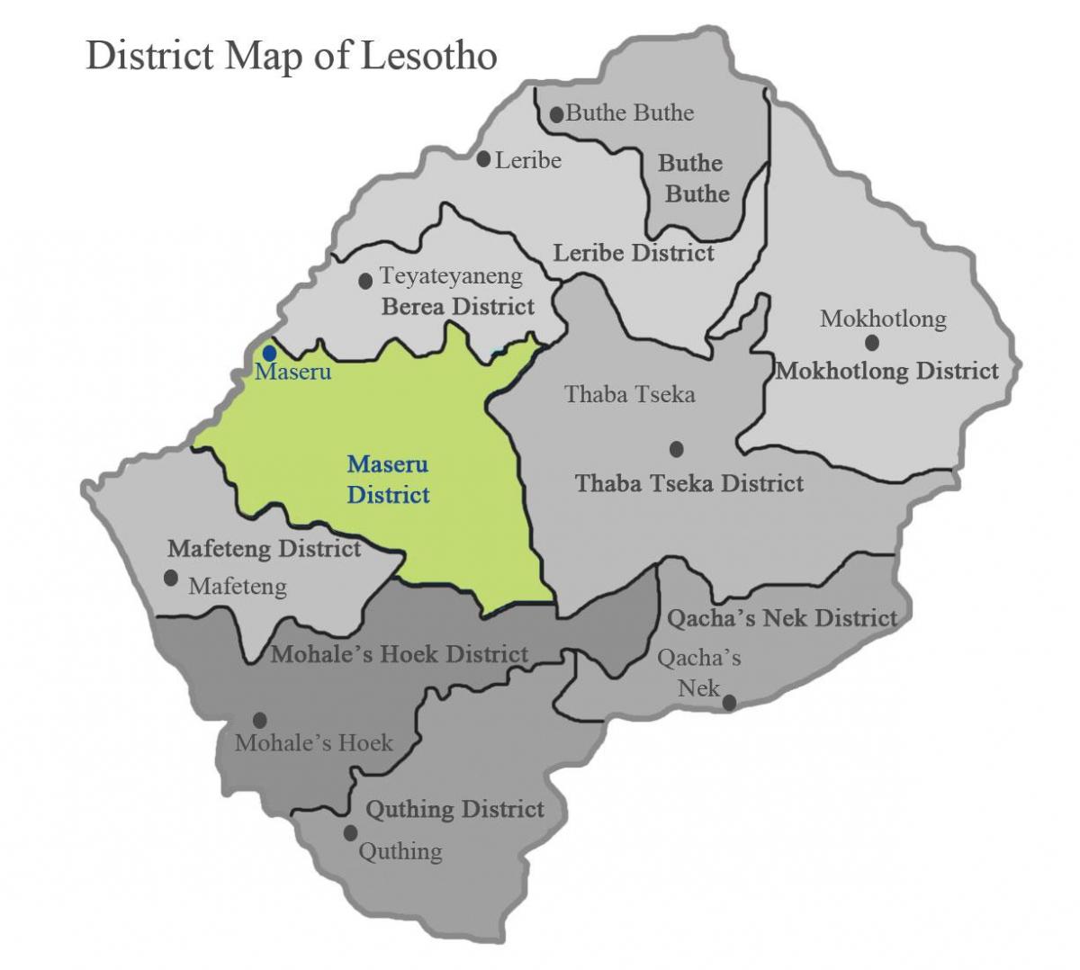 kartta Lesotho osoittaa piirit