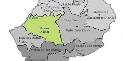 Kartta Lesotho osoittaa piirit