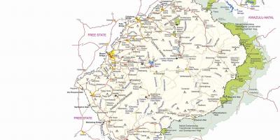 Kartta Lesothon raja-asemilla